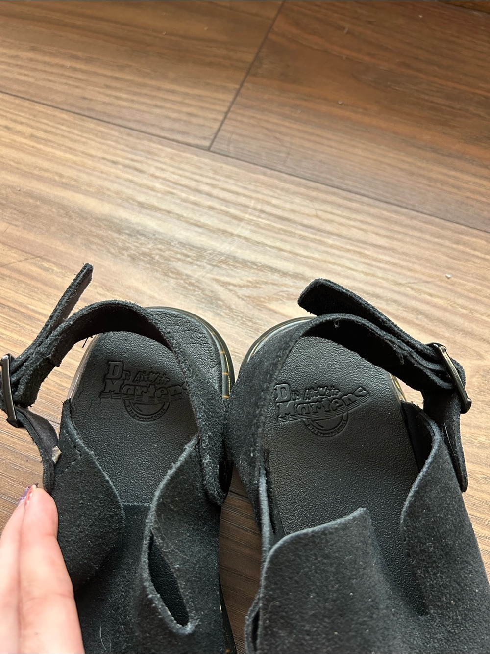 Dr. Martens Black Suede Slip-On Clog Mules with Yellow Stitching - Picture 2 of 4